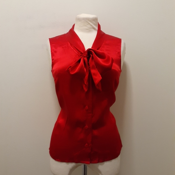 Agnes B. Tops - 💥HP💥Agnes B Paris Red Silk Pussy Bow Blouse